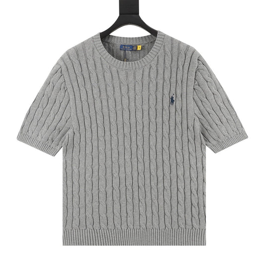Cable-Knit Crewneck Sweater Gray