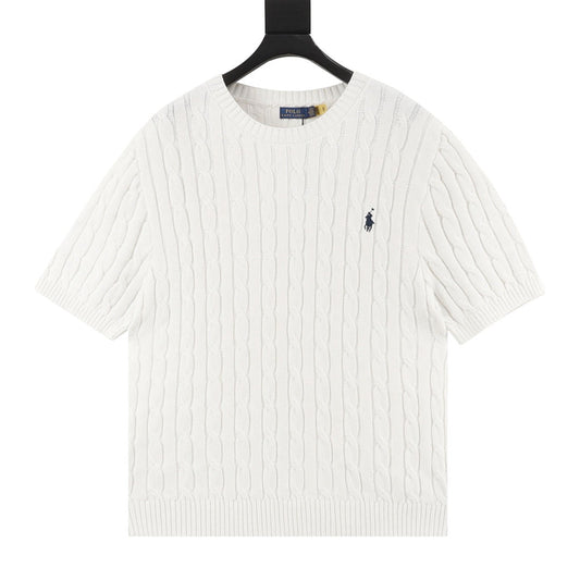 Cable-Knit Crewneck Sweater White