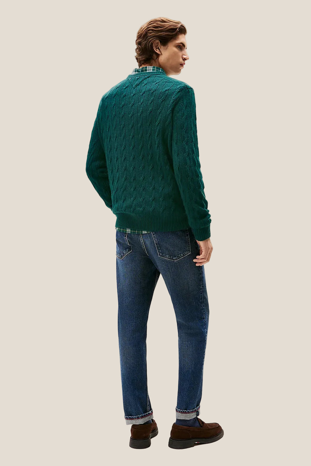 Maglione Girocollo In Lana Intrecciata Con Logo Bandierina Ricamato