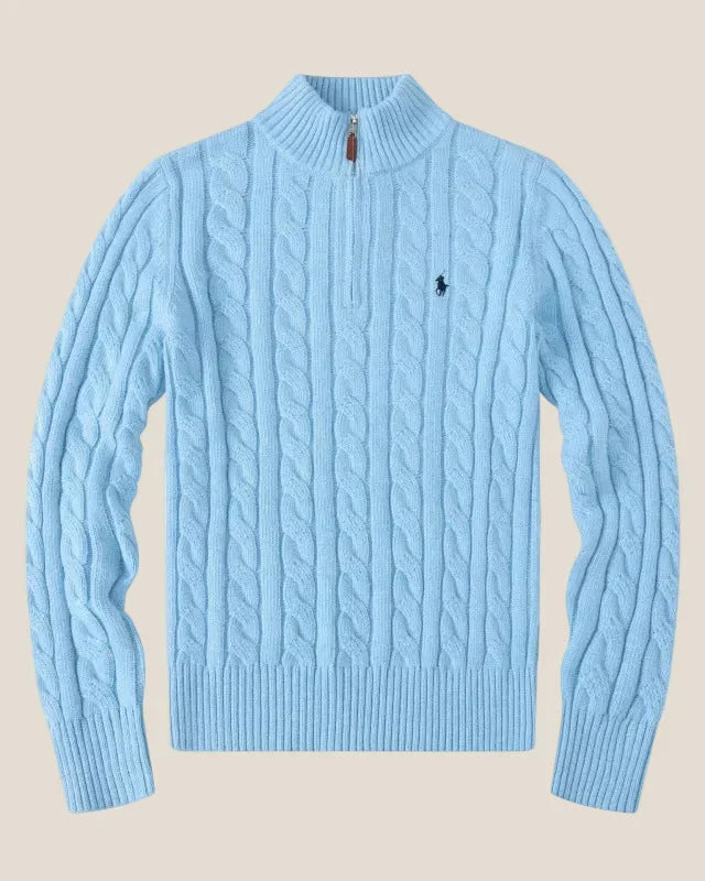 Chunky Cable-Knit Cotton Quarter-Zip Sweater