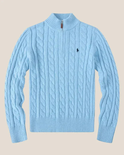 Chunky Cable-Knit Cotton Quarter-Zip Sweater