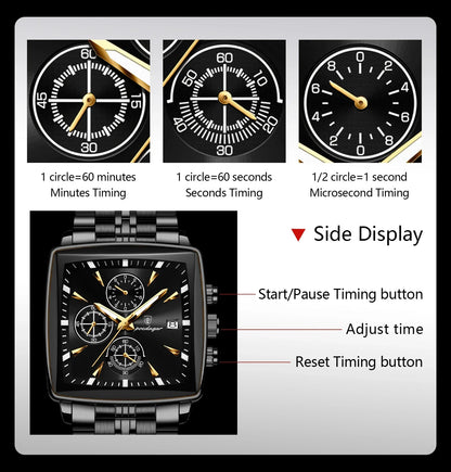 POEDAGAR Prestige Square Chronograph Watch
