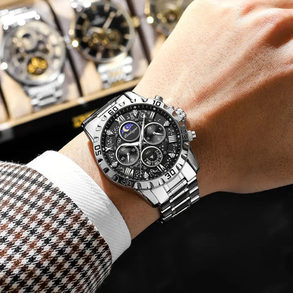POEDAGAR Chrono Stahlarmbanduhr
