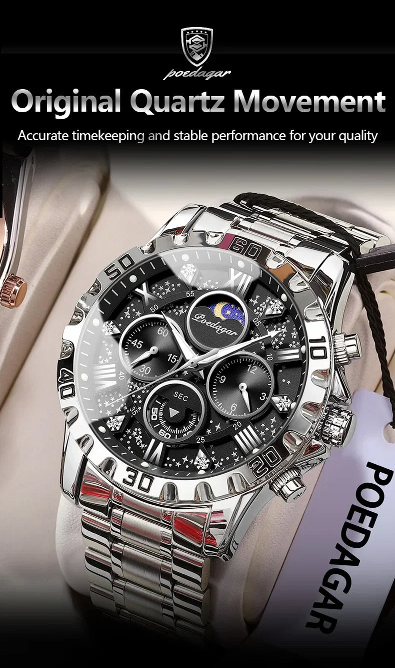 POEDAGAR Chrono Stahlarmbanduhr