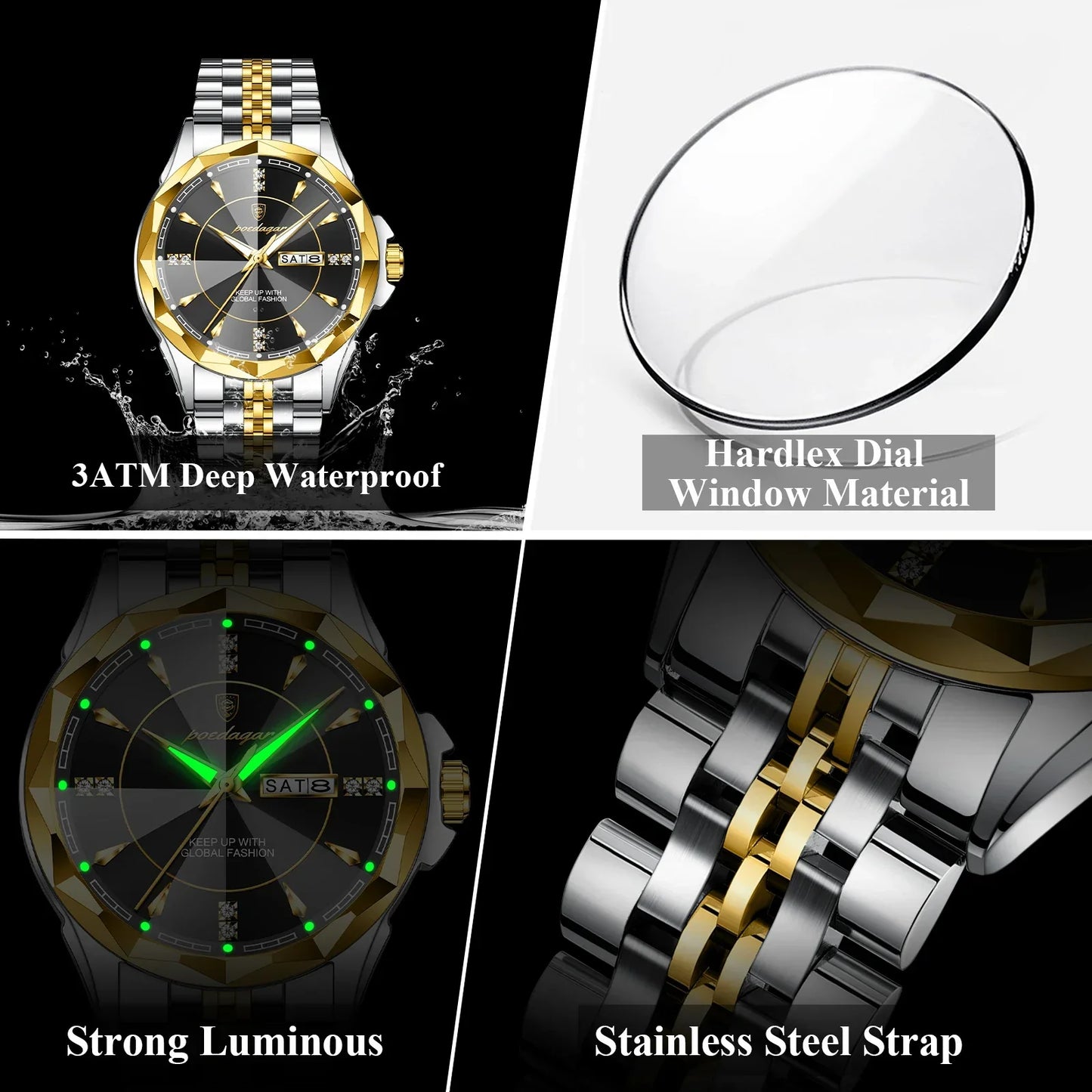 POEDAGAR Royal Steel Armbanduhr
