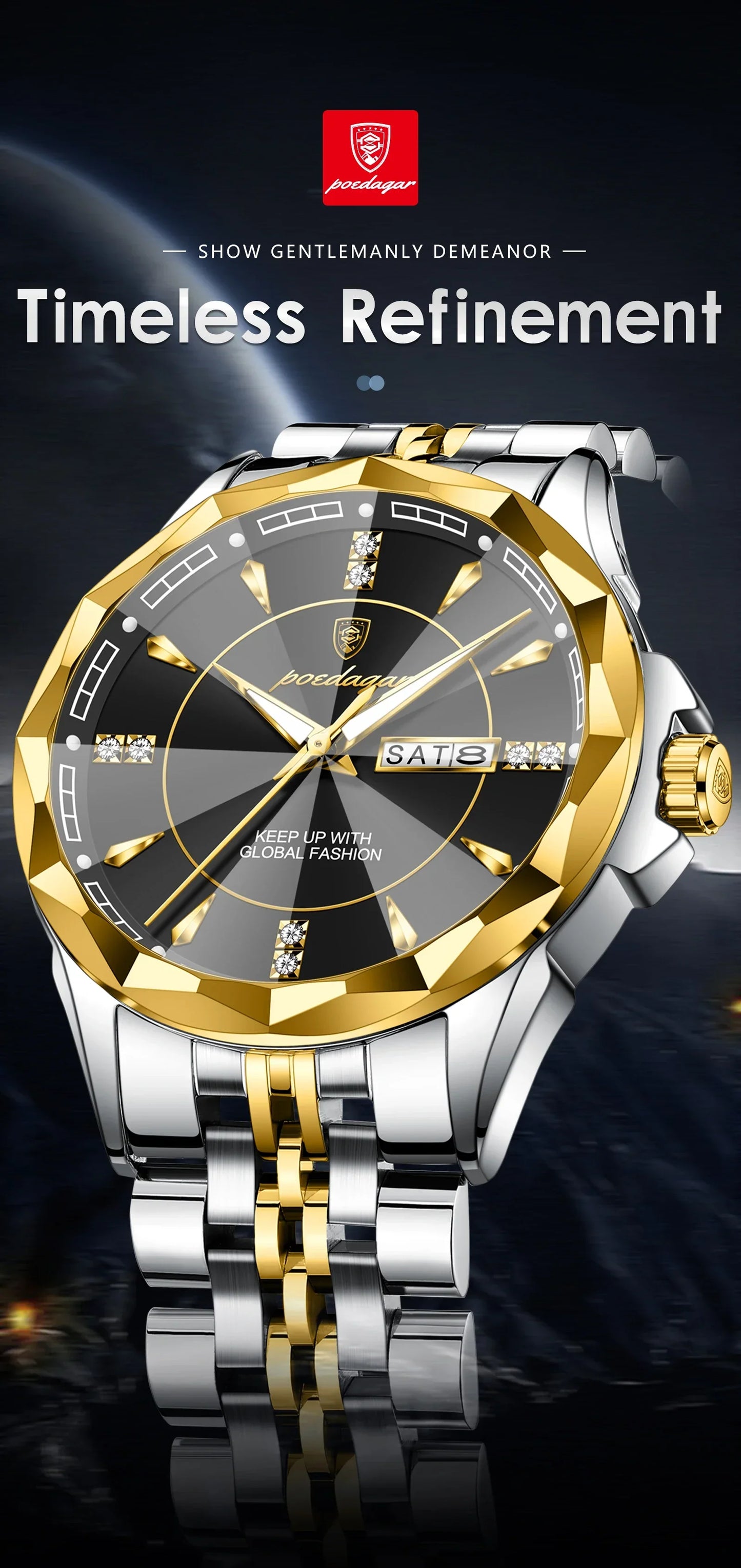 POEDAGAR Royal Steel Armbanduhr