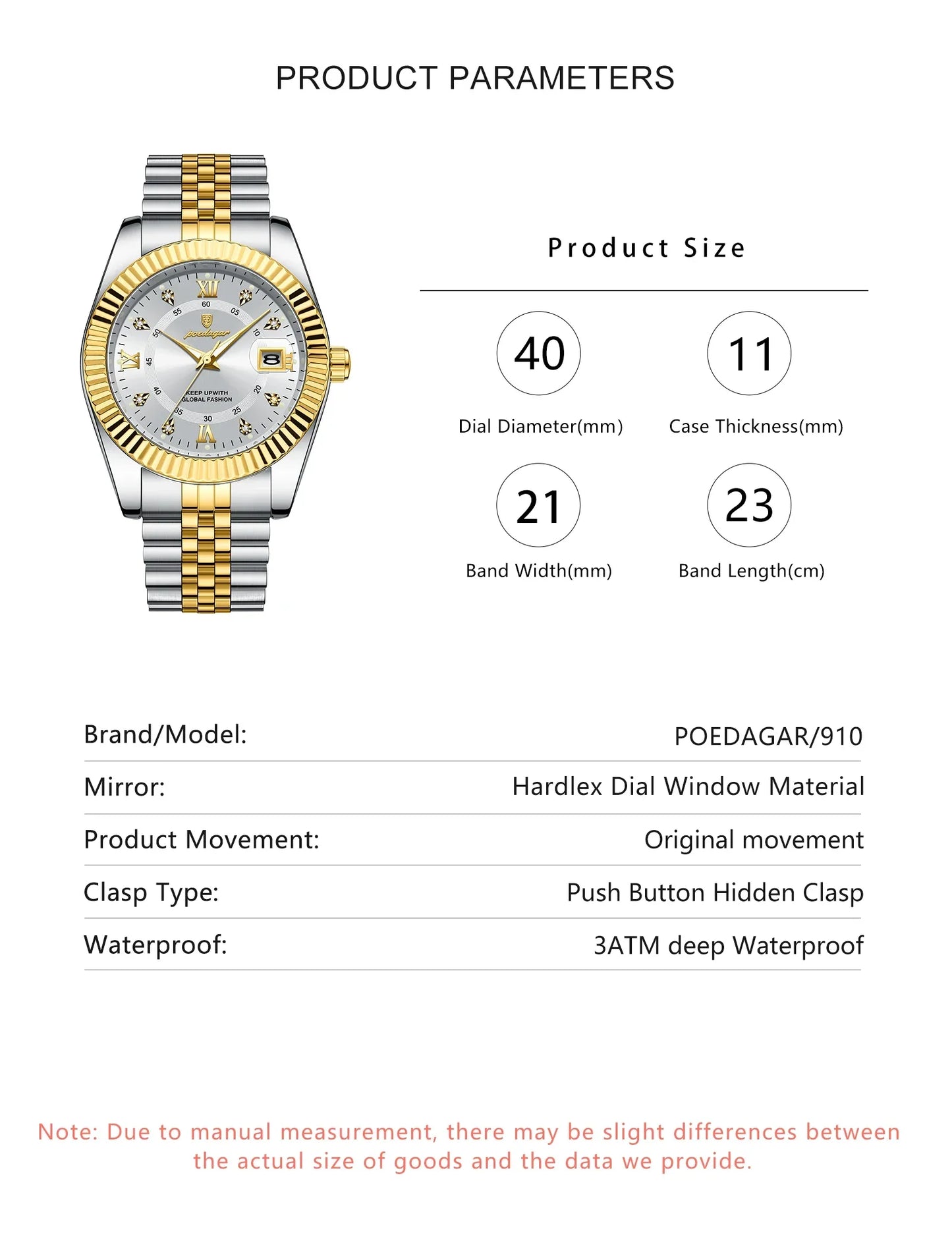 POEDAGAR Prestige Datum Uhr