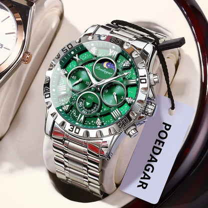 POEDAGAR Chrono Stahlarmbanduhr