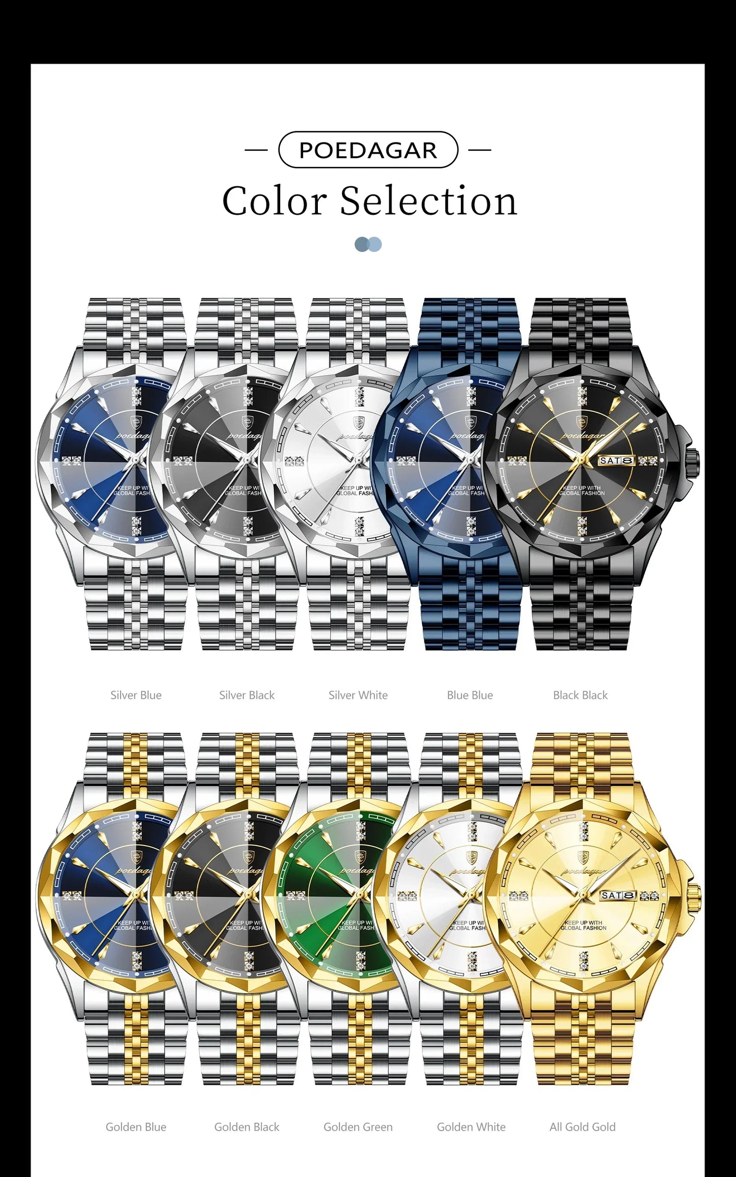 POEDAGAR Royal Steel Armbanduhr