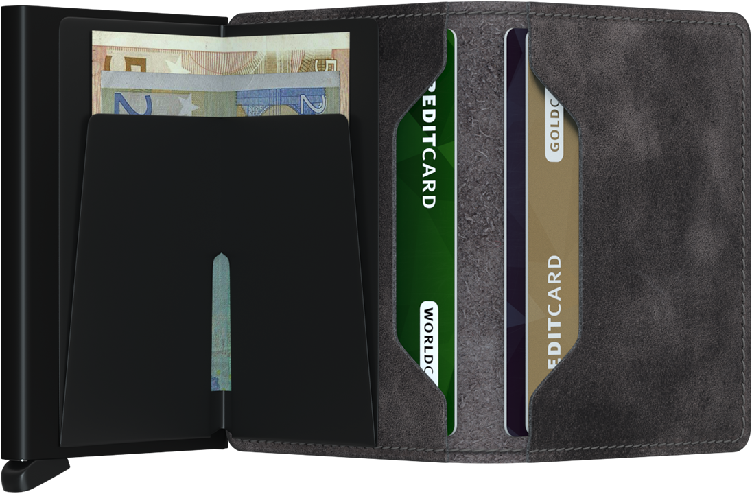 - RFID Protected Slim Wallet - Vintage - Grey-Black