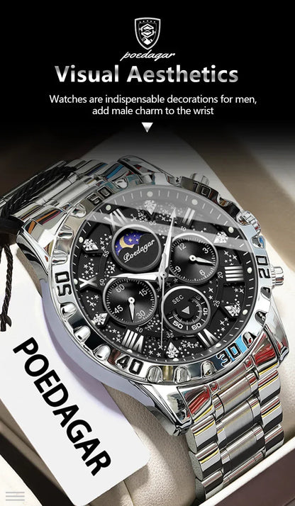 POEDAGAR Chrono Stahlarmbanduhr
