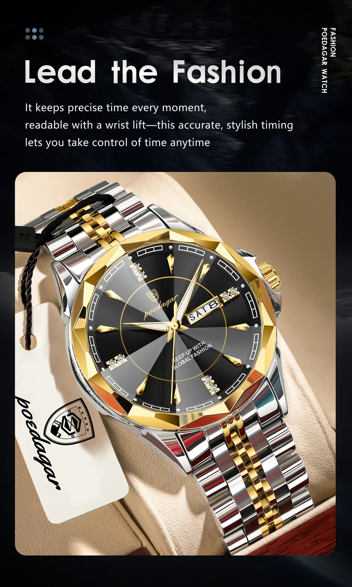 POEDAGAR Royal Steel Armbanduhr