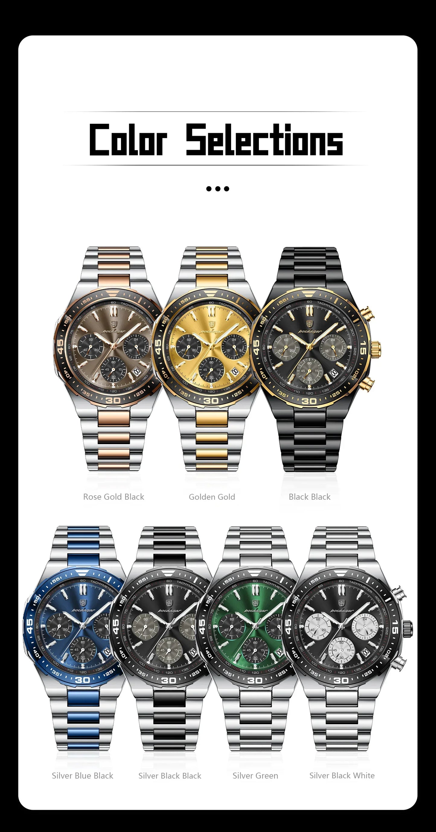 POEDAGAR Chrono Stahlarmbanduhr