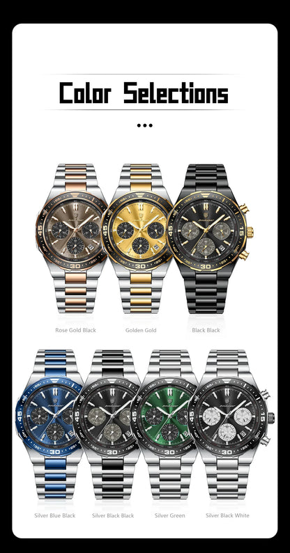 POEDAGAR Chrono Stahlarmbanduhr