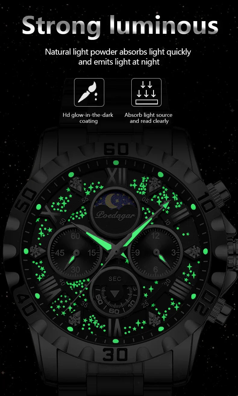 POEDAGAR Chrono Stahlarmbanduhr