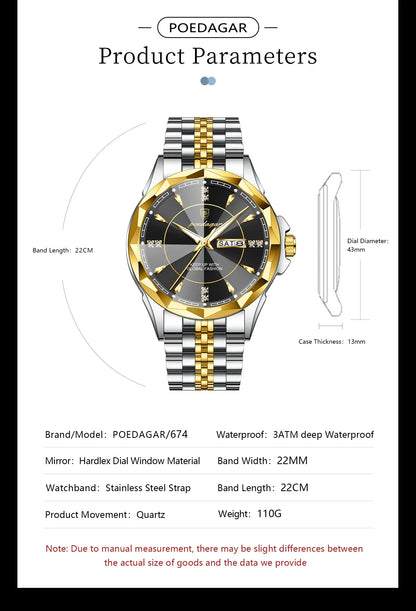 POEDAGAR Royal Steel Armbanduhr