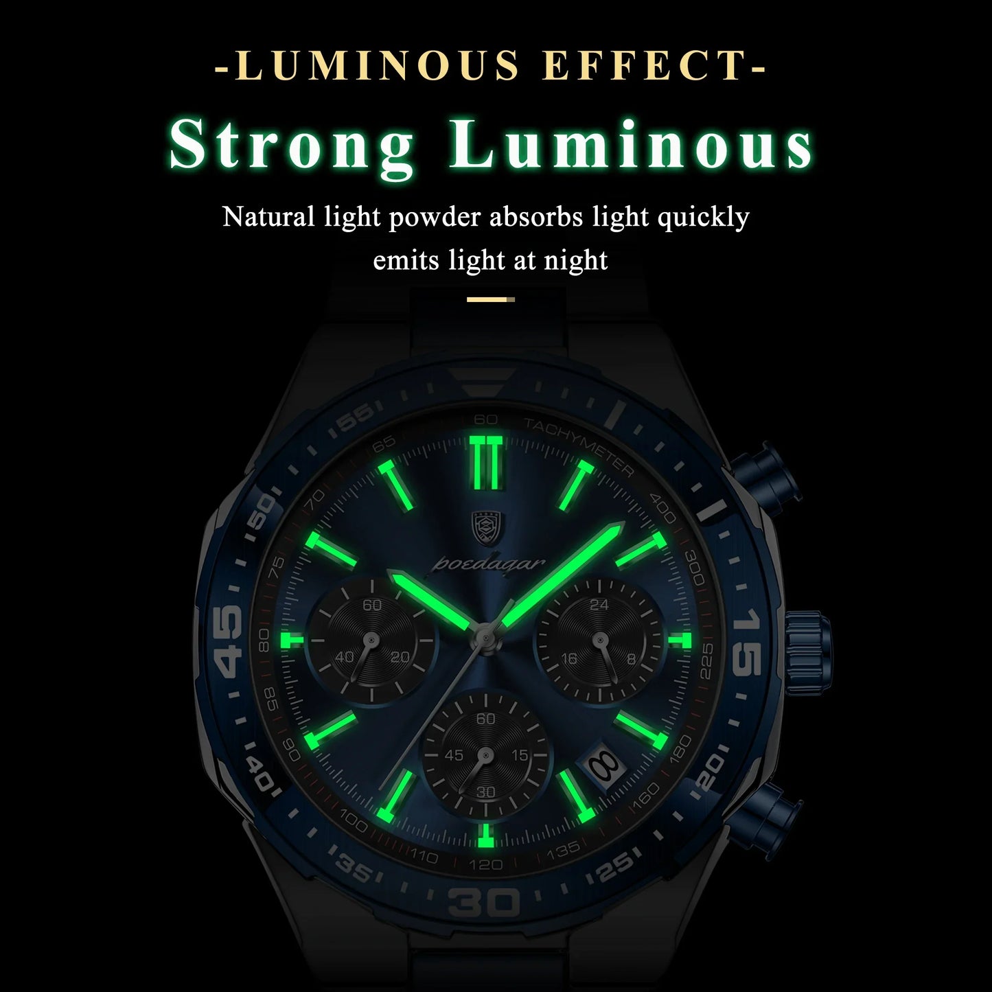 POEDAGAR Chrono Stahlarmbanduhr