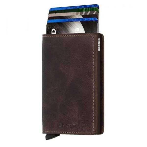 - RFID Protected Slim Wallet - Vintage - Chocolate