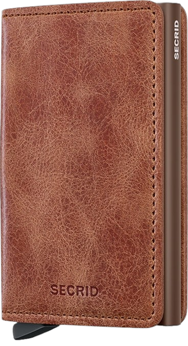 - RFID Protected Slim Wallet - Vintage - Cognac Brown