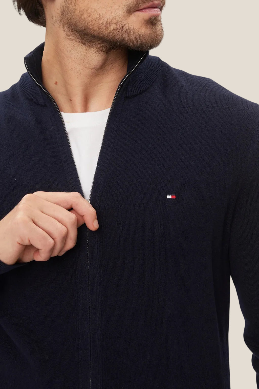 Cardigan Full Zip In Misto Cashmere Con Logo Bandierina Ricamato