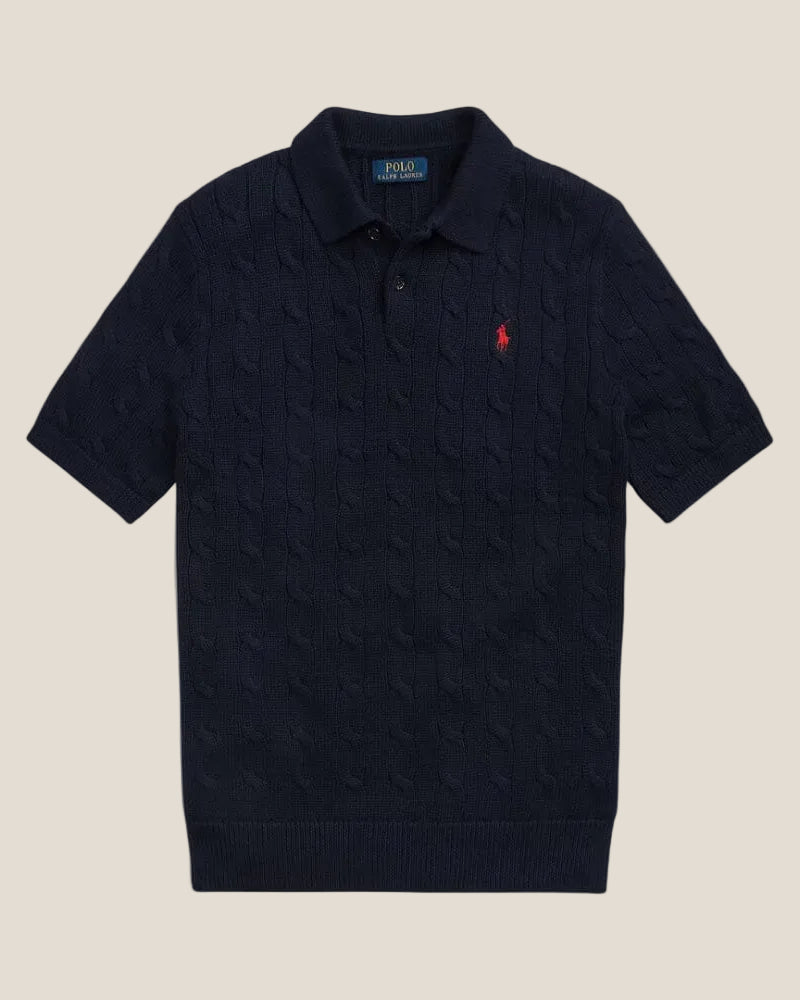 Ralph Lauren Cable-Knit Cotton Polo-Collar Sweater