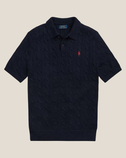 Cable-Knit Cotton Polo-Collar Sweater