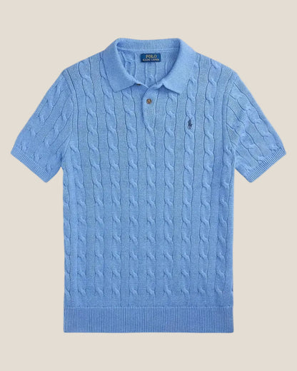 Ralph Lauren Cable-Knit Cotton Polo-Collar Sweater