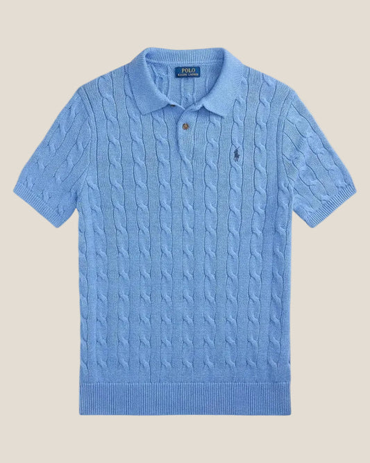 Cable-Knit Cotton Polo-Collar Sweater