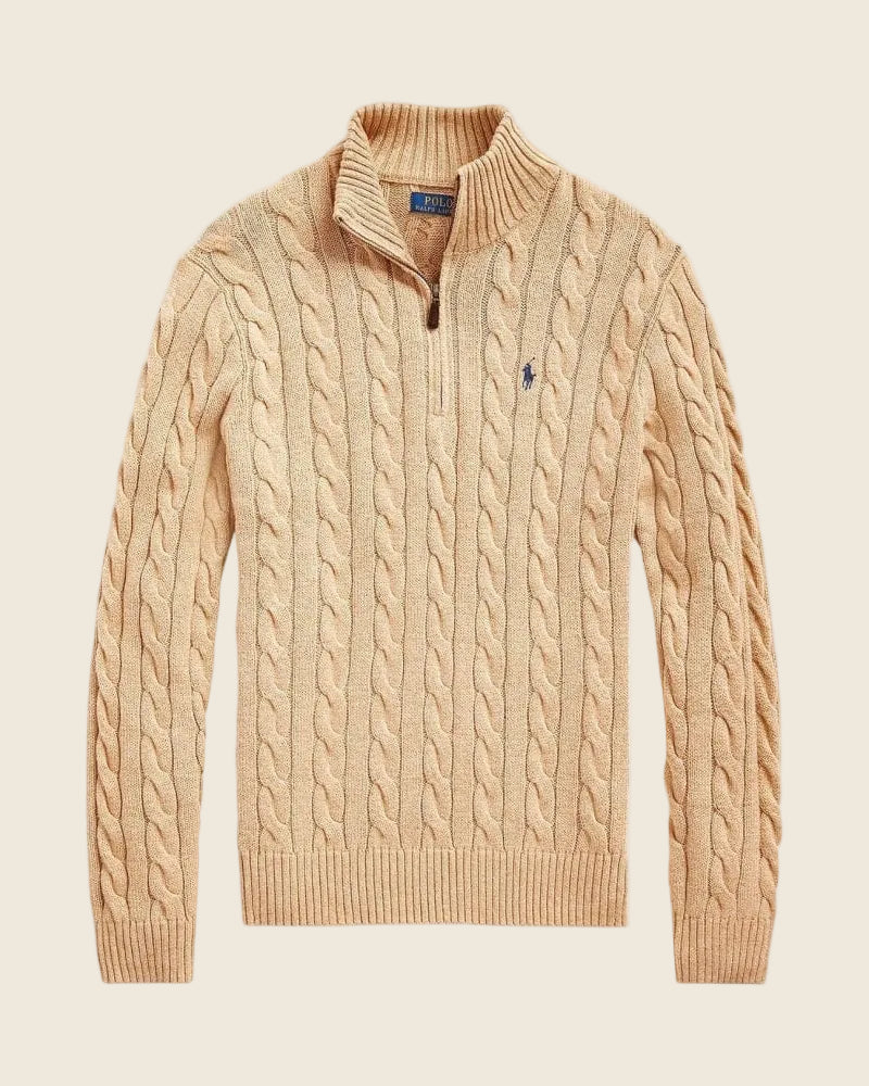 Chunky Cable-Knit Cotton Quarter-Zip Sweater