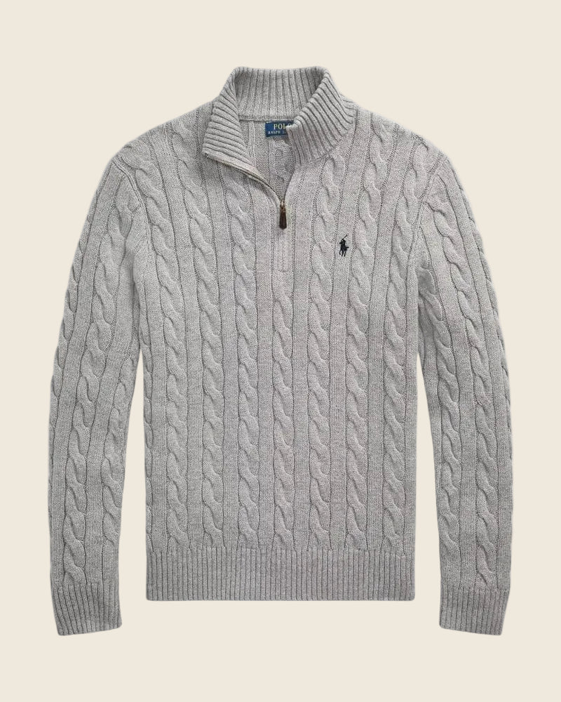 Chunky Cable-Knit Cotton Quarter-Zip Sweater