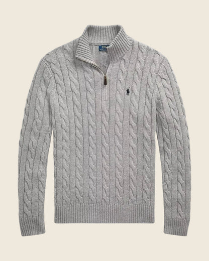 Chunky Cable-Knit Cotton Quarter-Zip Sweater